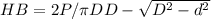 HB=2P/\pi D{D-\sqrt{D^2-d^2}