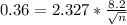 0.36 = 2.327*\frac{8.2}{\sqrt{n}}