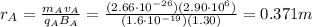 r_A=\frac{m_A v_A}{q_A B_A}=\frac{(2.66\cdot 10^{-26})(2.90\cdot 10^6)}{(1.6\cdot 10^{-19})(1.30)}=0.371 m