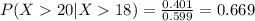 P(X 20| X18)= \frac{0.401}{0.599}= 0.669