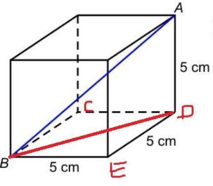 The diagram shows 5cm×5cm×5cm cube calculate the length of the diagonal ab