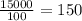 \frac{15000}{100}=150