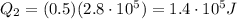 Q_2=(0.5)(2.8\cdot 10^5)=1.4\cdot 10^5 J