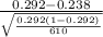 \frac{0.292-0.238}{\sqrt{\frac{0.292(1-0.292)}{610} } }