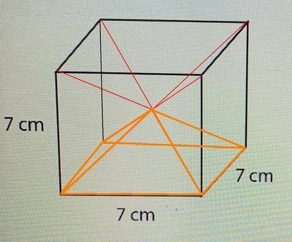 Given the cube below, which equation can be used to prove the volume of a pyramid through dissection