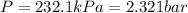 P = 232.1kPa = 2.321bar