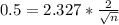 0.5 = 2.327*\frac{2}{\sqrt{n}}