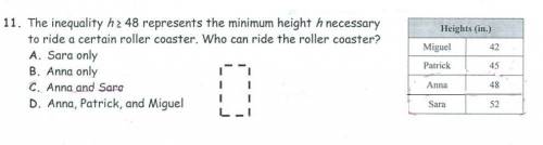 The inequality h > 48 represents the minimum height h necessary to ride a certain roller coaster