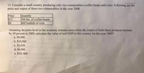 Consider a small country producing only two commodities (coffee beans and corn). Following are the p