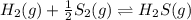 H_2(g) + \frac{1}{2} S_2(g)\rightleftharpoons H_2S(g)