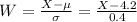 W = \frac{X-\mu}{\sigma} = \frac{X-4.2}{0.4}
