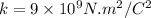 k = 9\times10^9 N.m^2/C^2