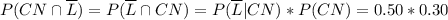 \\ P(CN \cap \overline{L}) = P(\overline{L} \cap CN) = P(\overline{L}|CN)*P(CN) = 0.50*0.30