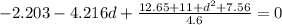 -2.203-4.216d+\frac{12.65+11+d^{2}+7.56 }{4.6} =0