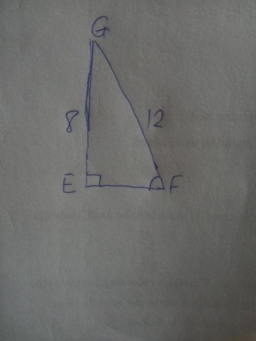 Right △EFG has its right angle at E, FG=12 , and EG=8. What is the value of the trigonometric ratio