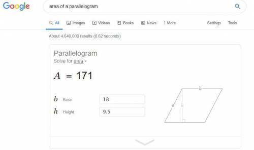The area of a parallelogram measures 171 cm squared. the base of the parallelogram is 18 cm in lengt