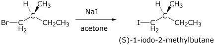 Write a chemical equation, clearly showing the stereochemistry of the starting material and the prod