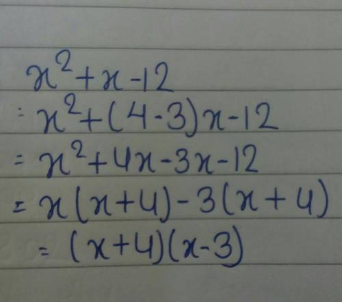 Explain how to factor x2 + x – 12 using algebra tiles.