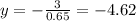 y =  -  \frac{3}{0.65}  =  - 4.62