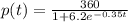 p(t)=\frac{360}{1+6.2e^{-0.35t}}