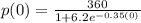 p(0)=\frac{360}{1+6.2e^{-0.35(0)}}