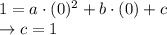 1=a\cdot (0)^2+b\cdot (0)+c\\\rightarrow c=1