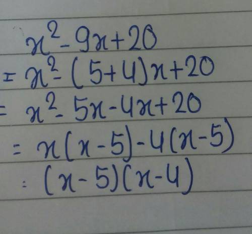 Factor as the product of two binomials  x^2-9x+20