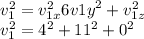 v_1^2 = v_{1x}^2 6 v{1y}^2 + v_{1z}^2 \\v_1^2 = 4^2 +11^2 +0^2