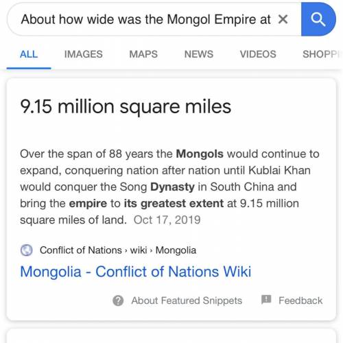 About how wide was the Mongol Empire at its greatest extent? View Available Hint(s) About how wide w