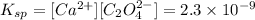 K_{sp}=[Ca^{2+}][C_2O_4^{2-}]=2.3\times 10^{-9}
