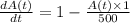 \frac{dA(t)}{dt} =1 - \frac{A(t)\times 1}{500}