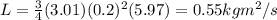 L=\frac{3}{4}(3.01)(0.2)^2(5.97)=0.55 kgm^2/s