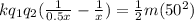 kq_1q_2(\frac{1}{0.5x} - \frac{1}{x}) = \frac{1}{2}m(50^2)