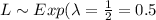 L \sim Exp( \lambda =\frac{1}{2}=0.5