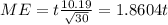 ME = t \frac{10.19}{\sqrt{30}}= 1.8604 t