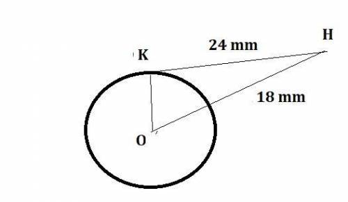 In the diagram, HK is tangent to Circle O. If HK is 24mm and the length from H to the edge of the ci