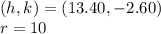 (h,k)=(13.40,-2.60)\\r=10