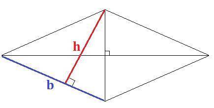 A rhombus has a base of 5.2 meters and a height of 4.5 meters. The rhombus is divided into two ident