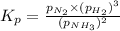 K_p=\frac{p_{N_2}\times (p_{H_2})^3}{(p_{NH_3})^2}