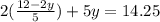 2(\frac{12-2y}{5})+5y=14.25