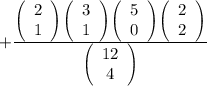 +\frac{\left(\begin{array}{c}2\\1\end{array}\right)\left(\begin{array}{c}3\\1\end{array}\right) \left(\begin{array}{c}5\\0\end{array}\right) \left(\begin{array}{c}2\\2\end{array}\right)  }{\left(\begin{array}{c}12\\4\end{array}\right) }