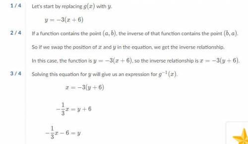 What is the inverse of the function g ( x ) = − 3 ( x + 6 ) g(x)=−3(x+6)g, left parenthesis, x, righ