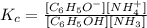 K_{c} =\frac{[C_{6}H_{5}O^{-}   ][NH_{4}^{+}  ]}{[C_{6}H_{5}OH  ][NH_{3} ]}