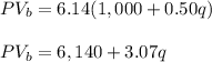 PV_b=6.14(1,000+0.50q)\\\\PV_b=6,140+3.07q