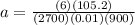 a = \frac{(6)(105.2)}{(2700) (0.01) (900)}