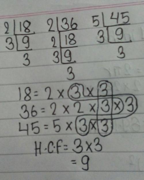 What is the GCF of 18 and 36 and 45