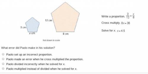 Paolo was asked to find the original dimension of an enlarged pentagon. His solution is shown next t
