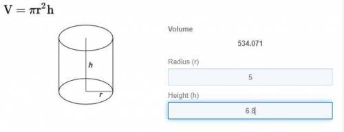 Solve1. A cylinder with a radius of 5cm and a height of 6.8cm.