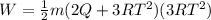W = \frac{1}{2}m(2Q + 3RT^2)(3RT^2)