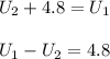 U_{2} + 4.8 = U_{1}  \\\\U_{1} -U_{2} = 4.8